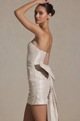 Bow-Detail Strapless Mini Dress in Ivory