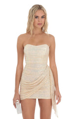 Strapless Sequin Tassel Corset Dress in Champagne