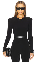 Long Sleeve Shoulder Pad V Neck Top