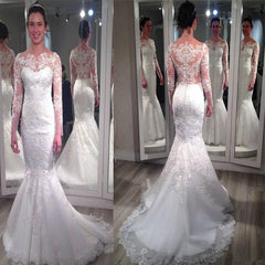 Long Sleeve Lace Mermaid Sexy Charming Elegant Modest Affordable Wedding Dresses, WD0203