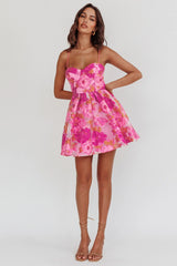 Belle Enchante Cami Strap Jacquard Mini Dress Pink