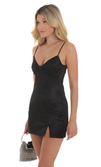 Satin Front Bow Dress in Black