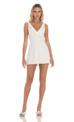 Ruffle V-Neck Dress in White
