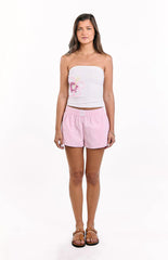 Pippen White Floral Beaded Strapless Top