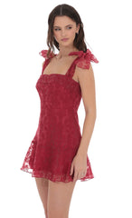 Motif Pattern A-line Dress in Red