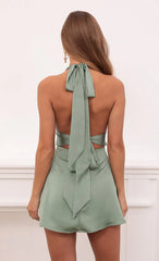 Satin Dress in Sage