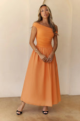 Camellia Charm Off Shoulder Maxi Dress