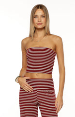 Vaeda Burgundy Stripe Strapless Tube Top