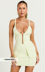 Kelly Two Piece Set - Recycled Long Line Knit Top and Fitted Knit Skirt in Lime