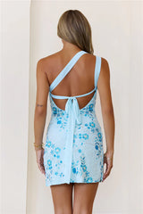Petal Shores One Shoulder Mini Dress Blue