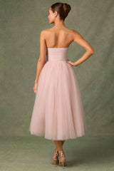 Tulle Corset Midaxi Dress in Dusty Rose