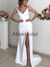 Mermaid Simple Ivory Backless Spaghetti-Straps Prom Dresses, PD1007