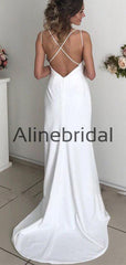 Mermaid Simple Ivory Backless Spaghetti-Straps Prom Dresses, PD1007