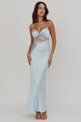 Her theory Lace Trim Maxi Dress Steel Blue