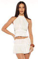 Peyton White Ruched Halter Neck Top - PRE ORDER