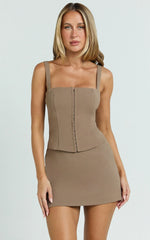 Mikey Top - Straight Neck Hook and Eye Corset Top in Mocha