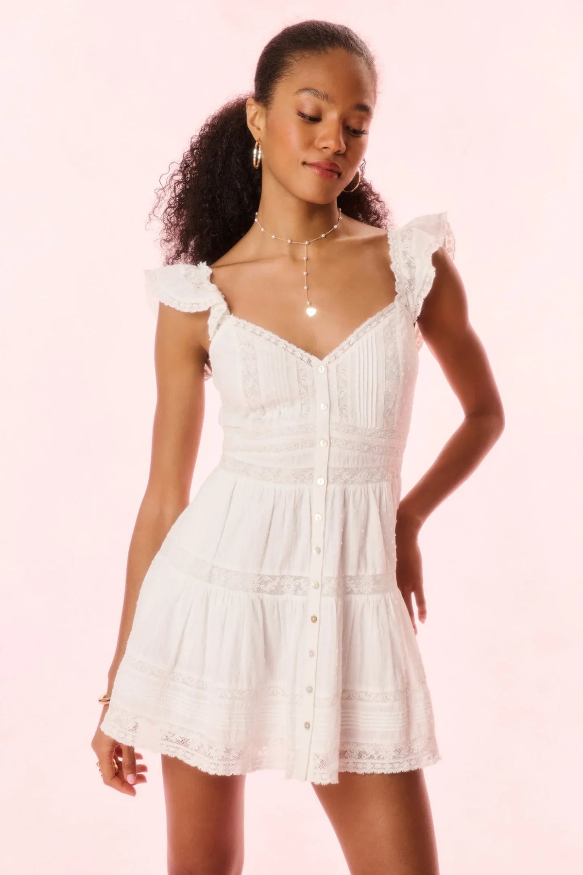 Rietta Cotton Lace-Trimmed Mini Dress