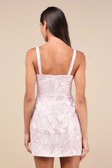 Shine for Us Shiny Rose Pink Tropical Jacquard Mini Dress