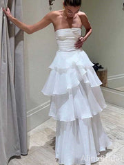 Elegant White Strapless A-line Long Prom Dress, Evening Dress, PD37686