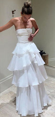 Elegant White Strapless A-line Long Prom Dress, Evening Dress, PD37686