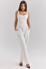White Pinstripe Boned Corset Top