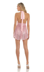 Sequin Halter Dress in Pink