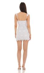 Embroidered Floral Sequin Dress in White