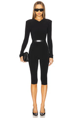 Long Sleeve Shoulder Pad V Neck Top