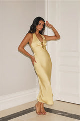 Gold Romance Halter Satin Maxi Dress