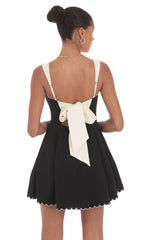 Scallop Hem Fit and Flare Dress in Black