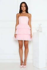 Secret Soirée Tulle Strapless Mini Dress Pink