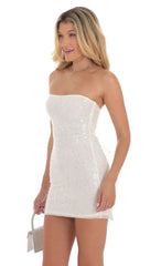 Pearl Sequin Strapless Bodycon Dress in White