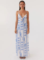 Flora Linen Maxi Dress - Floral Wave