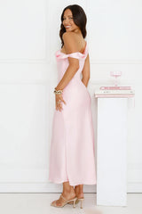 Stylish Season Off Shoulder Satin Midi Dress