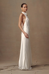 Esther Iridescent Satin Cowl Maxi Dress - Ivory