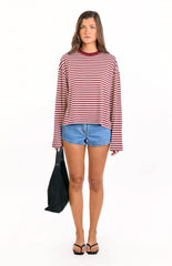 Lioness Bloom Wine Stripe Long Sleeve Top