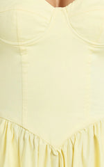 Daria Midi Dress Strapless Corset Gathered Dress in Lemon