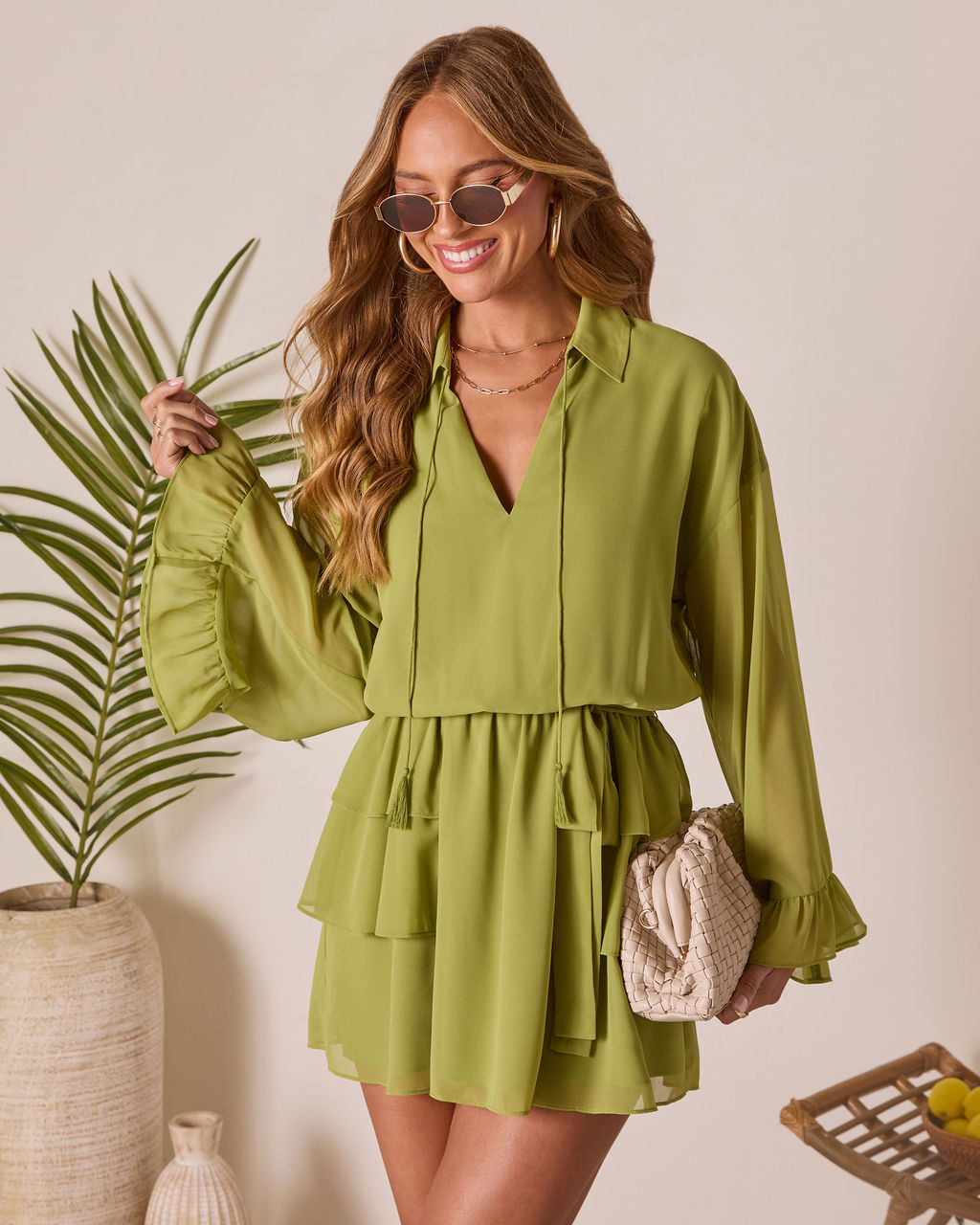 Odessi Tiered Waist Tie Mini Dress