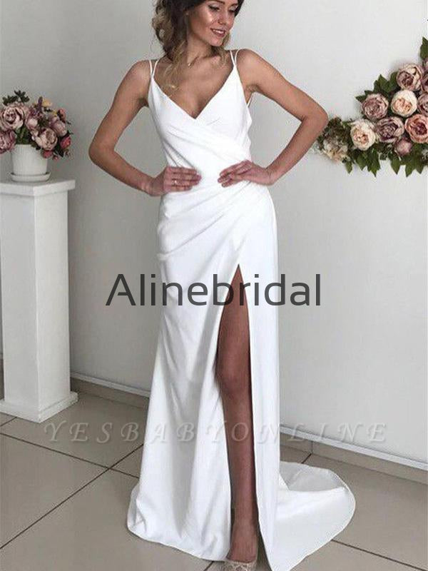 Mermaid Simple Ivory Backless Spaghetti-Straps Prom Dresses, PD1007